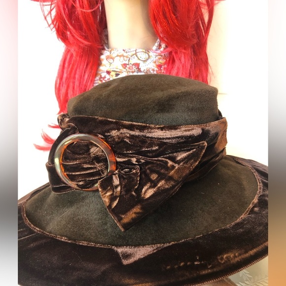 Vintage 1976-1995 Slouch Lamp Hat Brown Crused Velvet and Felt - Picture 8 of 9